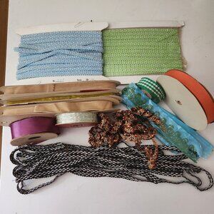 Vintage Sewing Trim Ribbon Grosgrain Velvet Satin Sequin Metallic 200+ Yards